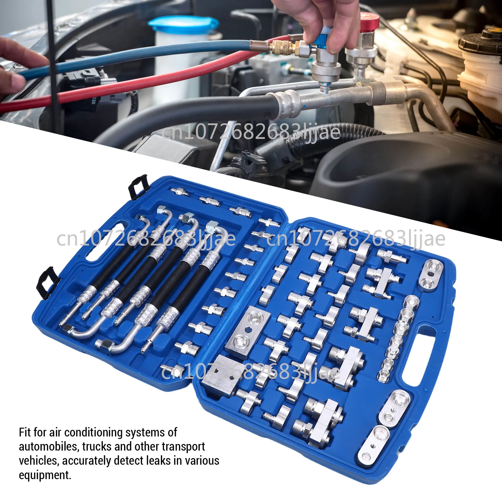 Air Conditioner Leak Detection Tool Repair Kit for Car Auto AC 56pcs/Set Automotive Air Conditioning Leak Test Kit Brass