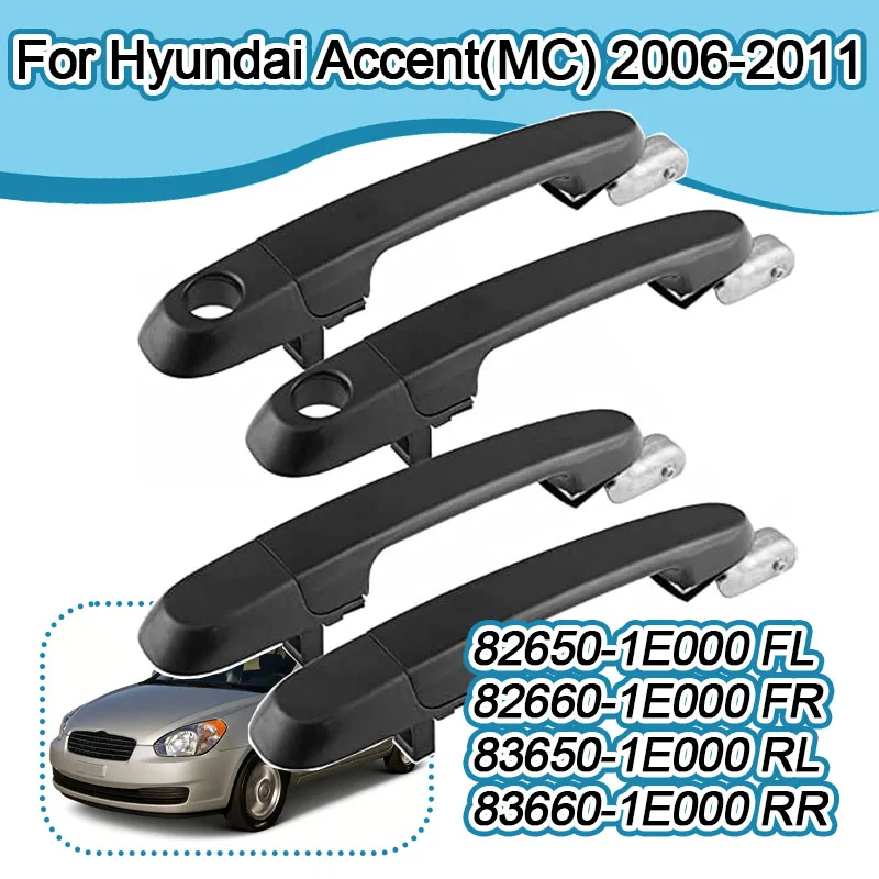 

Для Hyundai Accent (MC) 2006-2011: Наружная дверная ручка автомобиля 82650-1E000 (передняя левая), 82660-1E000 (передняя правая), 83650-1E000 (задняя левая)
