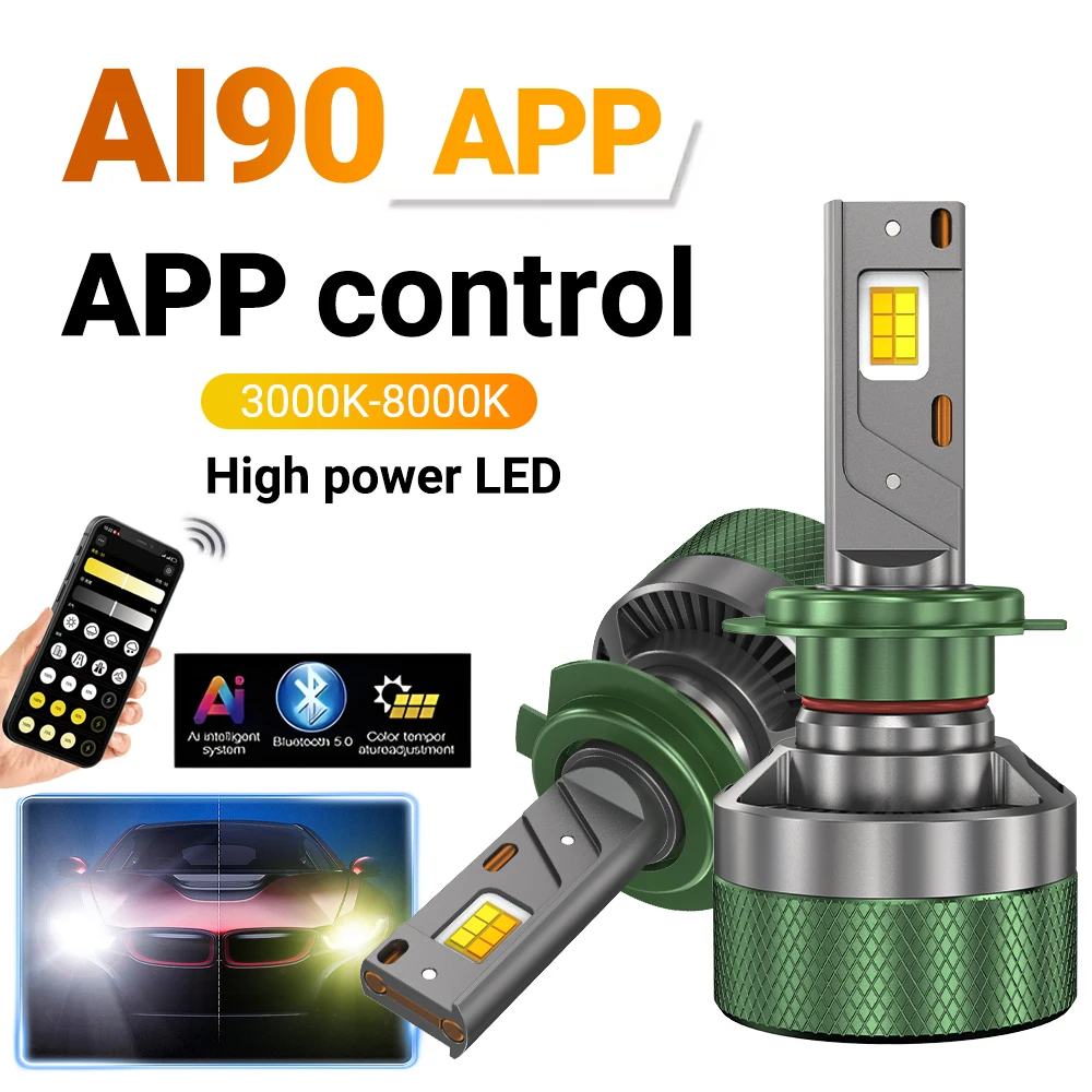 HYNBYZJ H7 LED المصباح بلوتوث APP التحكم اللون H4 LED H1 H11 HB3 HB4 9012 HB5 H13 لمبات السيارات LED أضواء للمصابيح الأمامية للسيارة