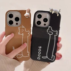 Simple Kitten Puppy Case Compatible for IPhone 16 13 14 15 11 12 Pro Max 16 15 Plus XR X XS Max 3D DIY Doll Leather Texture Case
