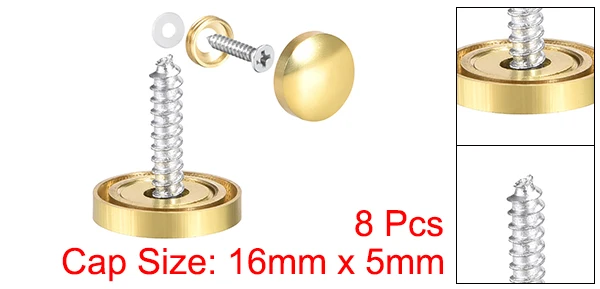 Uxcell 2/4/8 Stück 10/12/14/18/22/25mm Spiegelschrauben Dekorative Kappenabdeckung Nägel Poliertes Gold Silber – Detail 15
