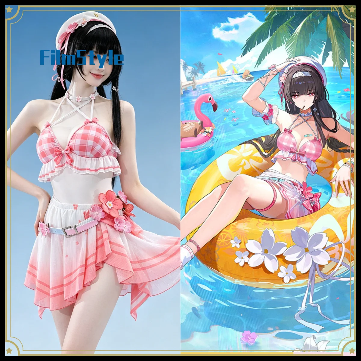 wuthering-waves-chisa-peach-ice-swimsuit-cosplay-costume-full-set-for-women