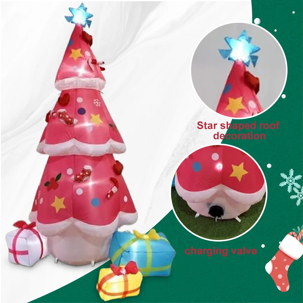 Pohon Natal Tiup 6.9FT dengan Lampu LED, Pohon Natal Tiup Bercahaya untuk Pesta Liburan Natal