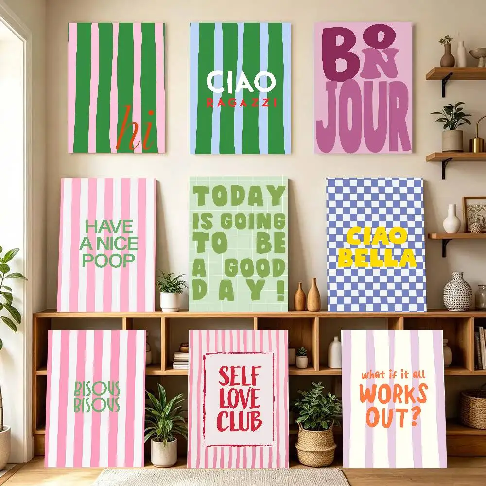 Modern Text OH HI And Bonjour Ciao Poster Self-adhesive Art Room Entrance Restaurant Wall Decor Art Painting