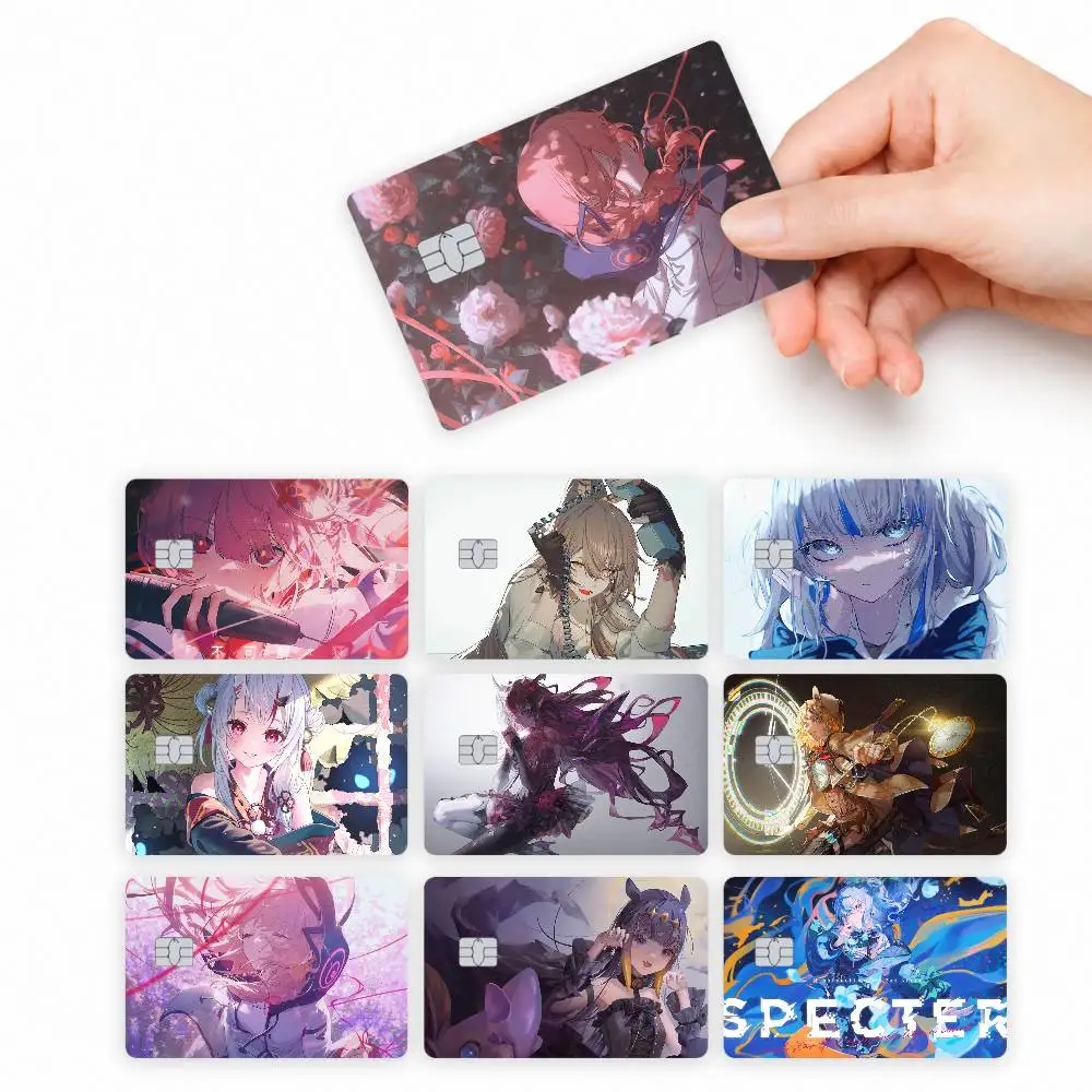 Anime H-Hololive Gir  4pcs Credit Card Skin Stickers Suitable for Bank Debit Subway Bus Transit Pass Decorative Cover