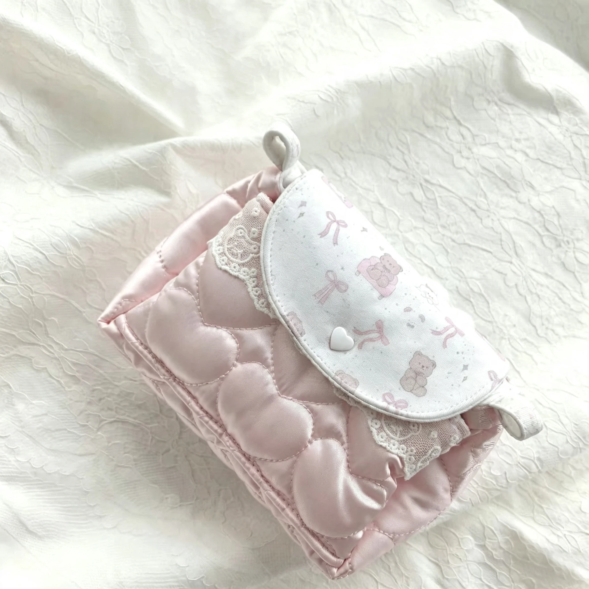 Cute Little Bear Love Storage Bag Handmade 3 Layer Storage Bag Ins High Aesthetic Portable Decor Pouch DIY Travel Organizer Bag