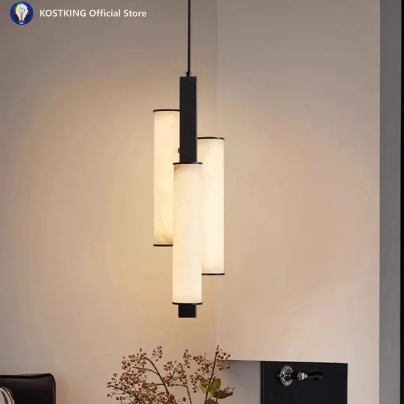 LED Natural Marble Alabaster Chandelier Bedroom Headboard Designer Living Room Background Wall Dining Room Study Pendant Lamp