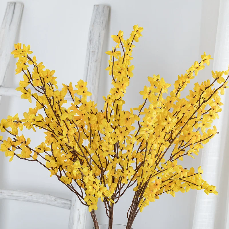 Yellow Flowers Winter Jasmine Dancing Orchid Fake Flower Silk Plastic Artificial Flower For Home Wedding Party Floral Decor