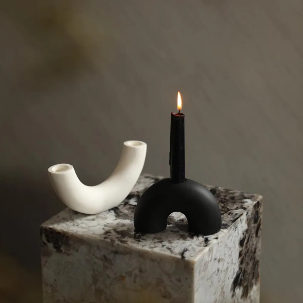 Modern Abstract Arch Ceramic Candle Holder Minimalist U Shaped Taper Candlestick for Tabletop Home Living Room Decor