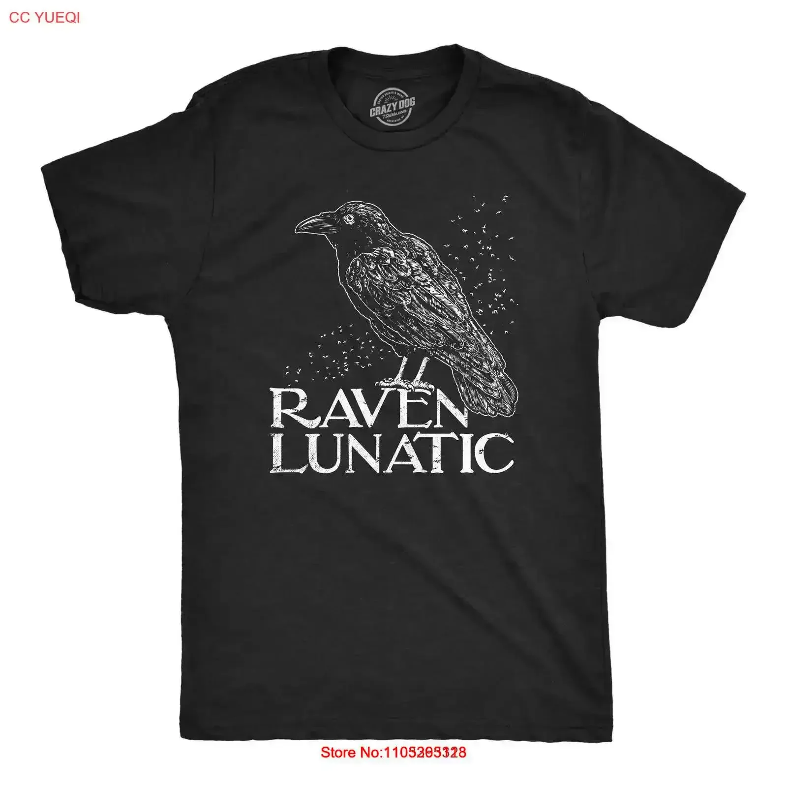 Raven Lunatic T Shirt Edgar Allen Poe Reading vintage Washed Breathable fashion Top For Everyday Wear Versatile Stretched homme