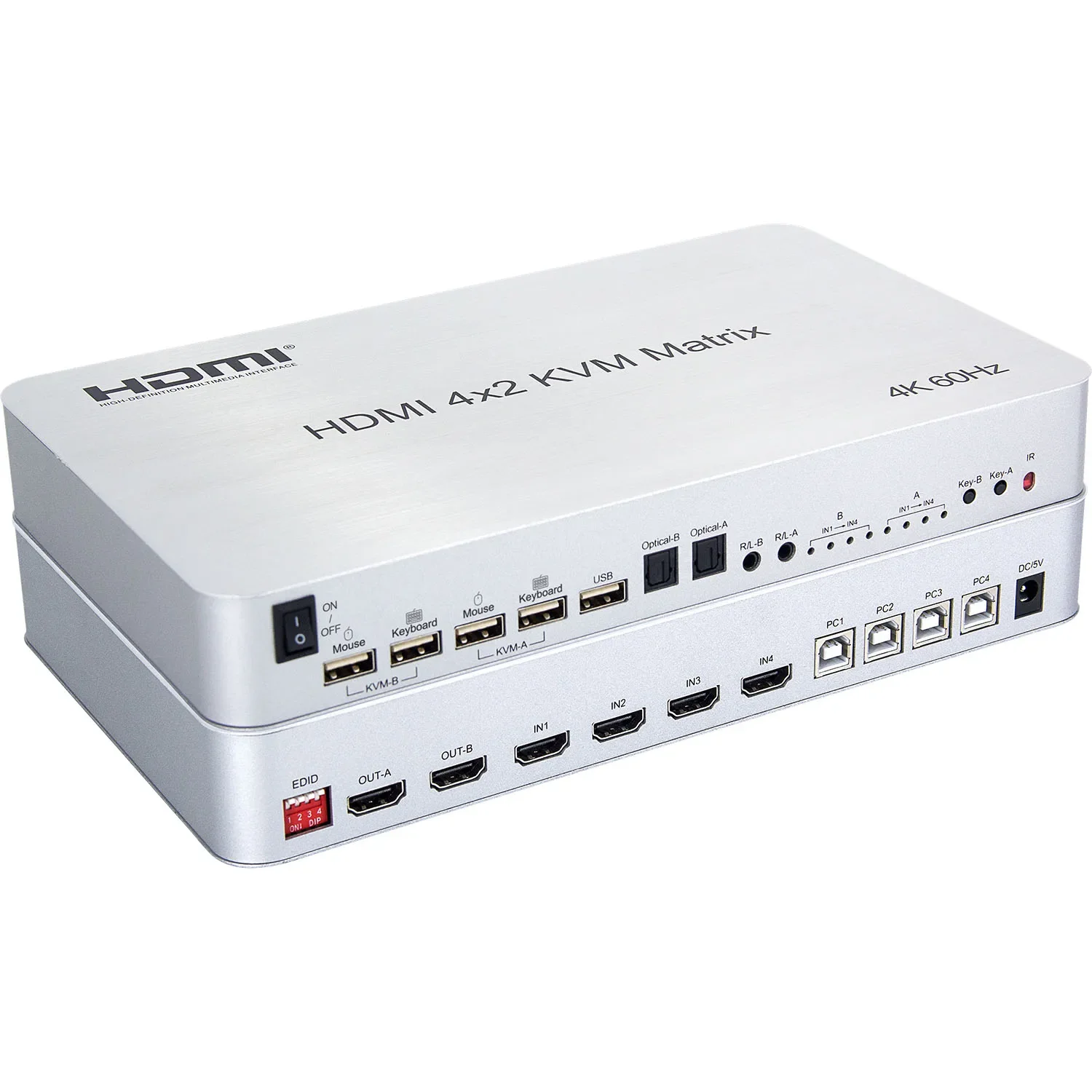 4K 60Hz 4x2 HDMI KVM Matrix Video Switch Splitter 5 USB Support Keyboard Mouse Control Laptop / U Flash Drive USB Disk Printer