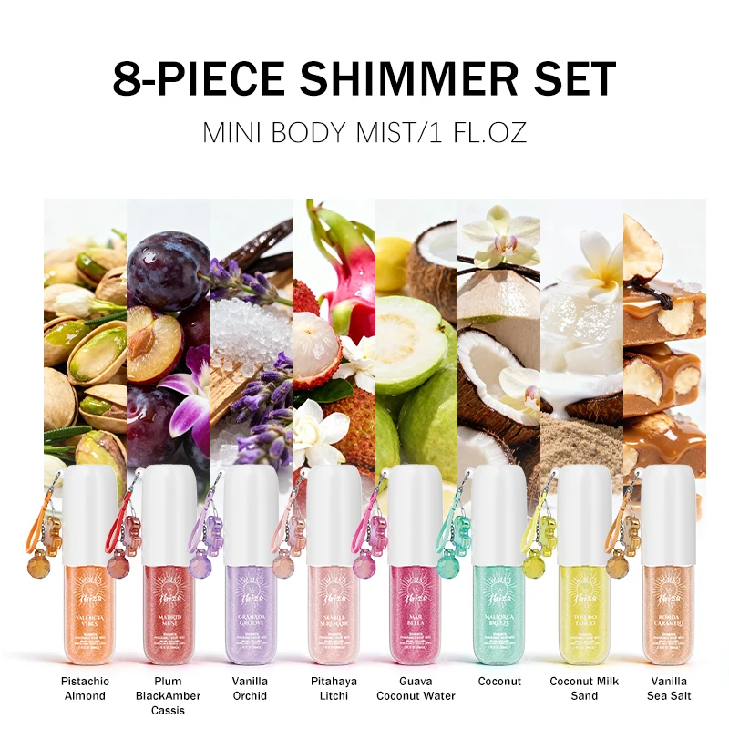 SOLO EN IBIZA Set Body Mist 8-Piece, 8 Aroma, Parfum Perjalanan Tahan Lama, Cocok untuk penggunaan sehari-hari, Hadiah Valentine yang Sempurna