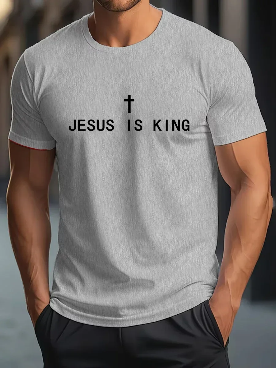 Men And Kids  Jesus Is King T-shirt Tops Shirt Christian Funny Male Tees Minimalist Christian Graphic Y2k Tops Hipster Trendy
