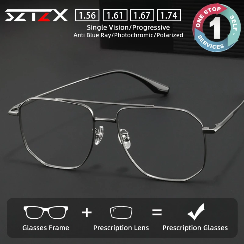 SZTZX lunettes de Prescription ultralégères en titane Anti lumière bleue pilote cadre surdimensionné lunettes de myopie lunettes de lecture progressives