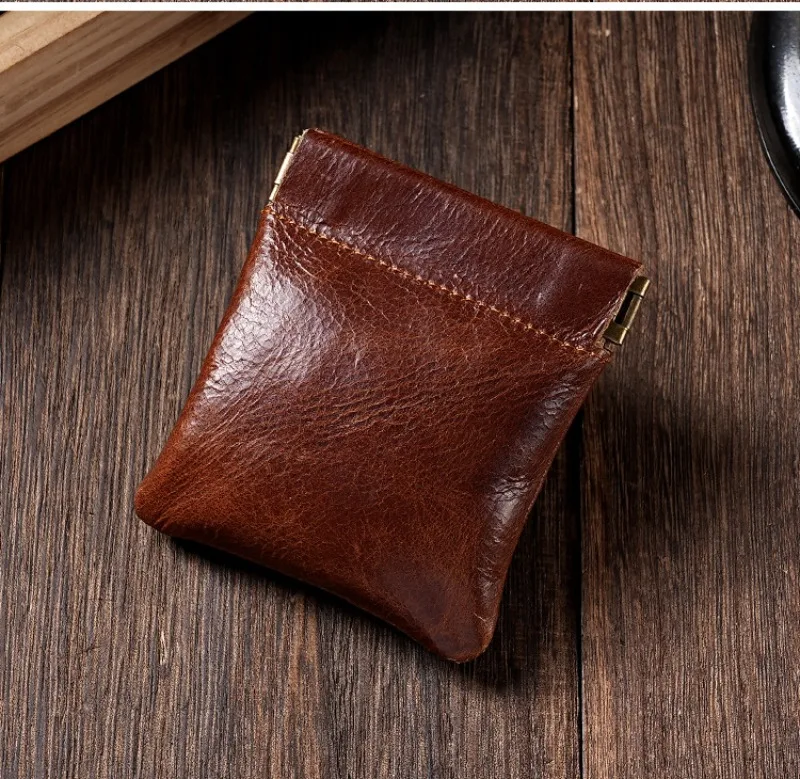 3 Size Options Genuine Leather Squeeze Coin Purse, Automatic Closing Jewelry Pouch, Multi-Size Mini Storage Bag for Small Items