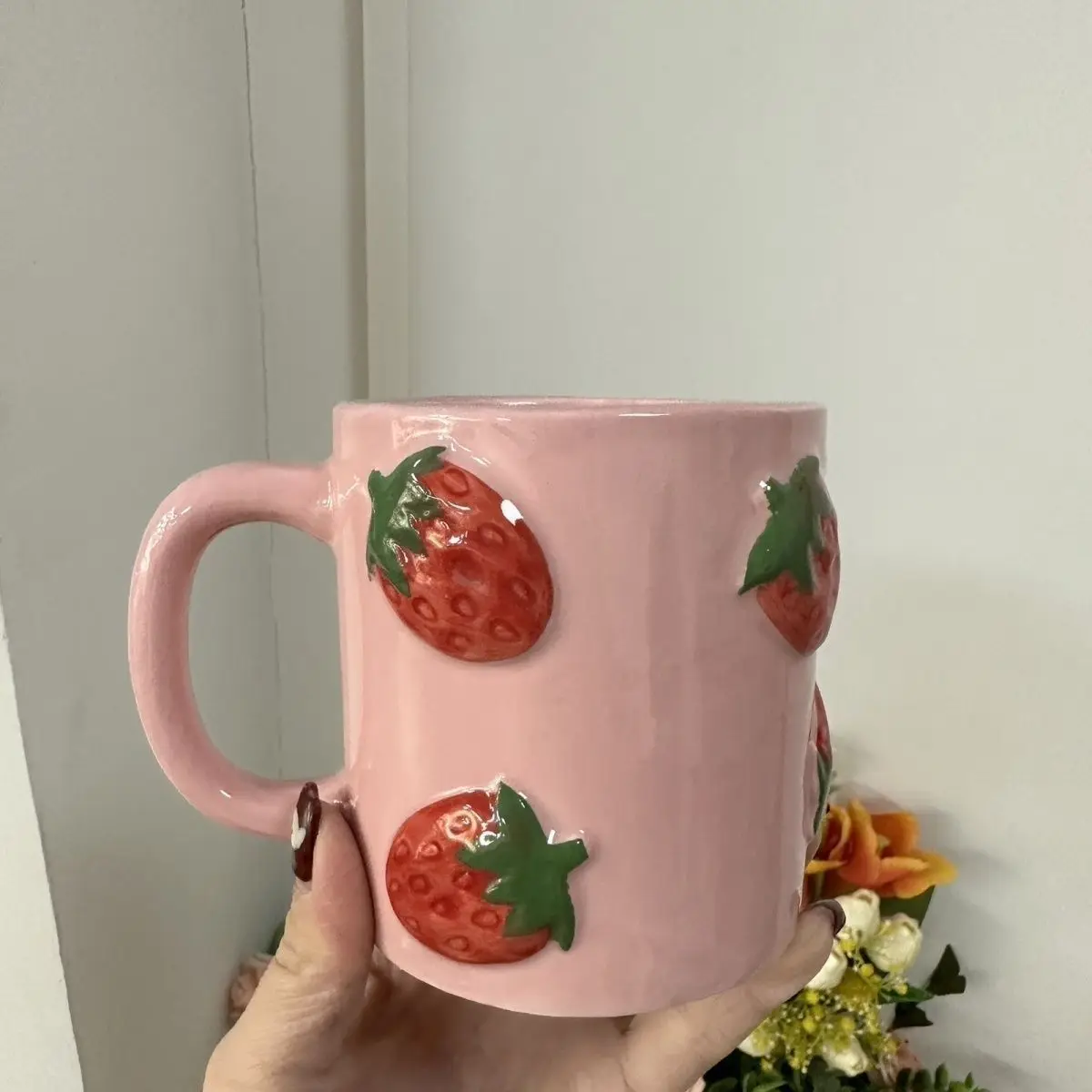 

Ceramic Hand-painted Water Cup Strawberry Mug Cute Ins Cup Creative High Value Coffee Cup Princess Style Home