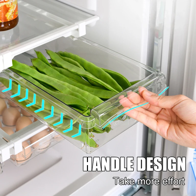 Kitchen Fruit Food Egg Storage Box Fridge Organizer Slide Under Shelf Drawer Box Rack Holder Refrigerator Crisper Keeping Flash