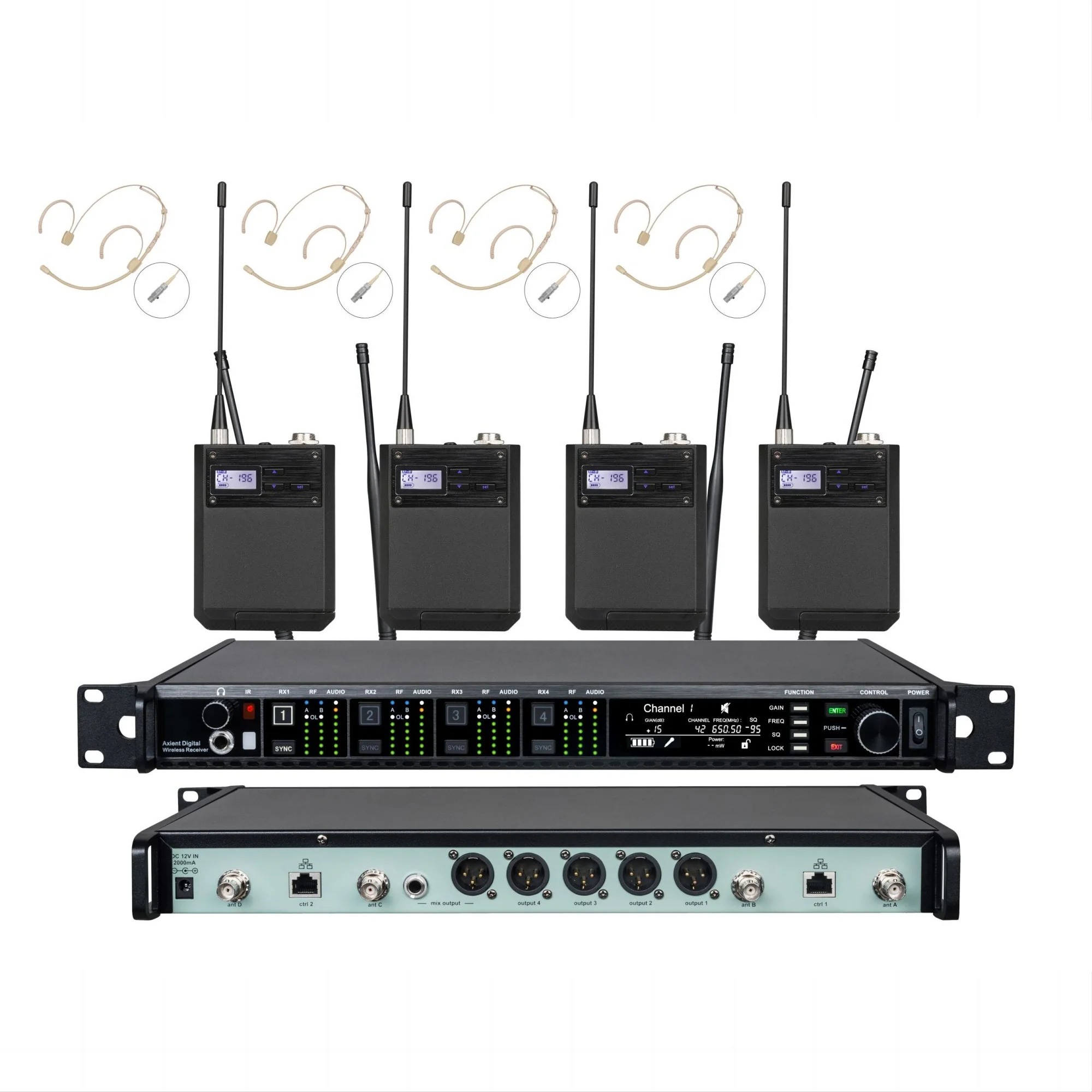 4채널 AD4Q 디지털 무선 노래방 마이크 시스템 (4개의 BETA58A/KSM8 핸드헬드 마이크 포함), YHS AD4Q
