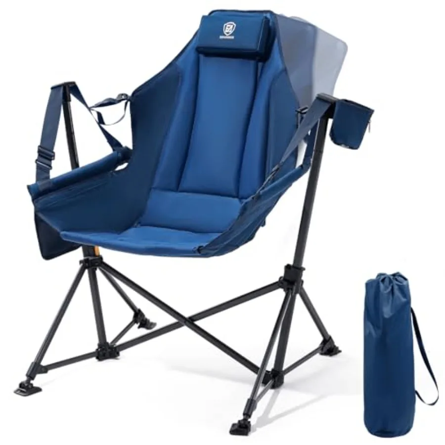 

Camping Hammock Chair for Outdoor Use, Heavy-Duty Steel Frame with Blue Polyester Fabric, Portable Folding Rocking Design with