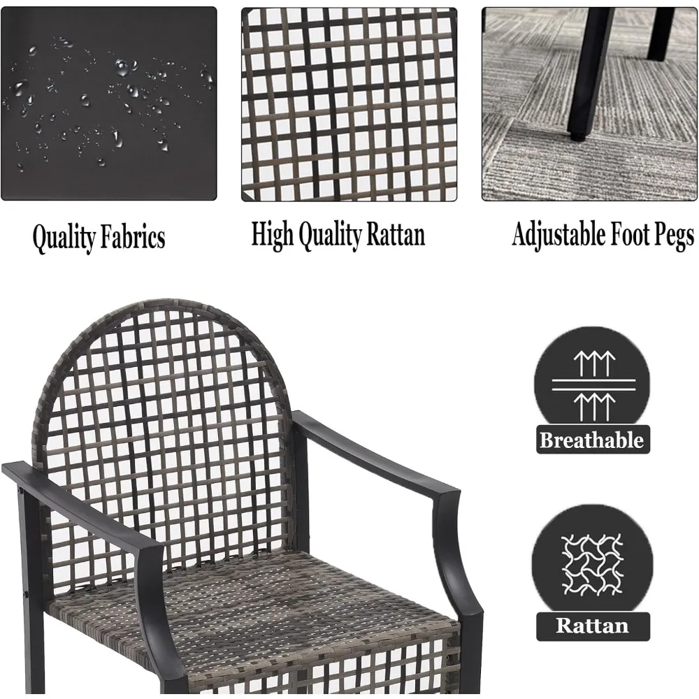 طقم بيسترو عالي البراز في الهواء الطلق مع كرسيين بار، 3 قطع مجموعات طاولات بار الفناء، مجموعة بار خارجي من الخيزران، بيسترو فناء بإطار فولاذي #6