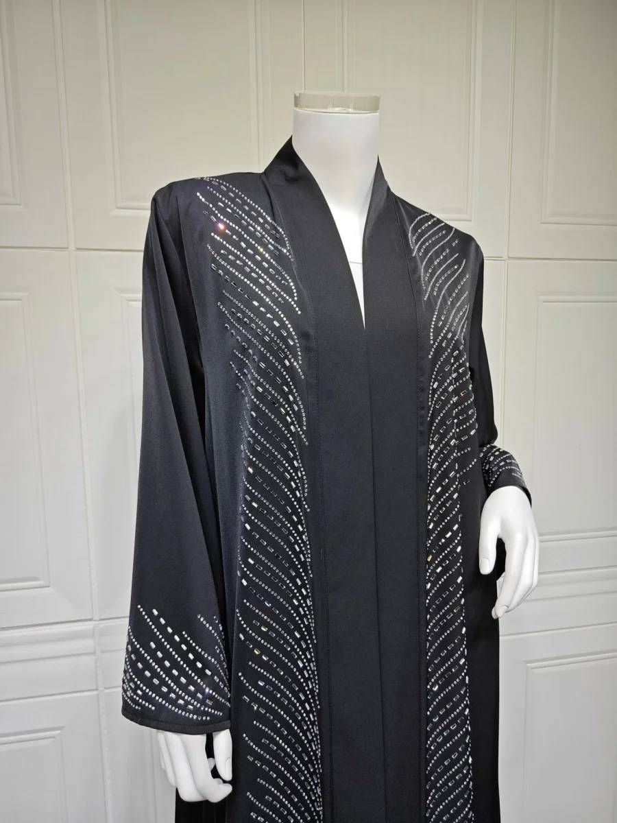 Femmes musulmanes dubaï Abaya luxe hotfix strass perles Kimono Cardigan Robe longue modeste caftan Robe Femme vêtements islamiques