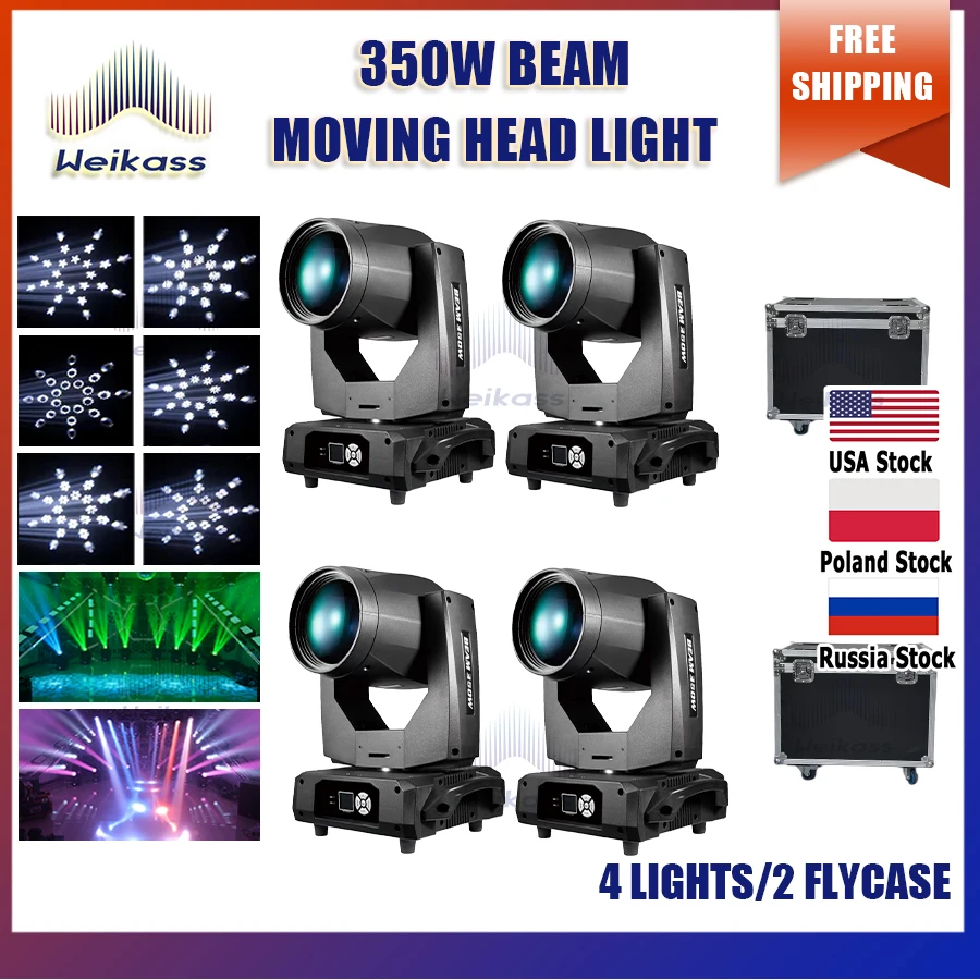 

0 Tax 4Pcs Sharpy Beam 350W 17r Moving Head Light With Flight Case LED Moving Head Lighting Beam Spot Wash Stage Lights For Dj