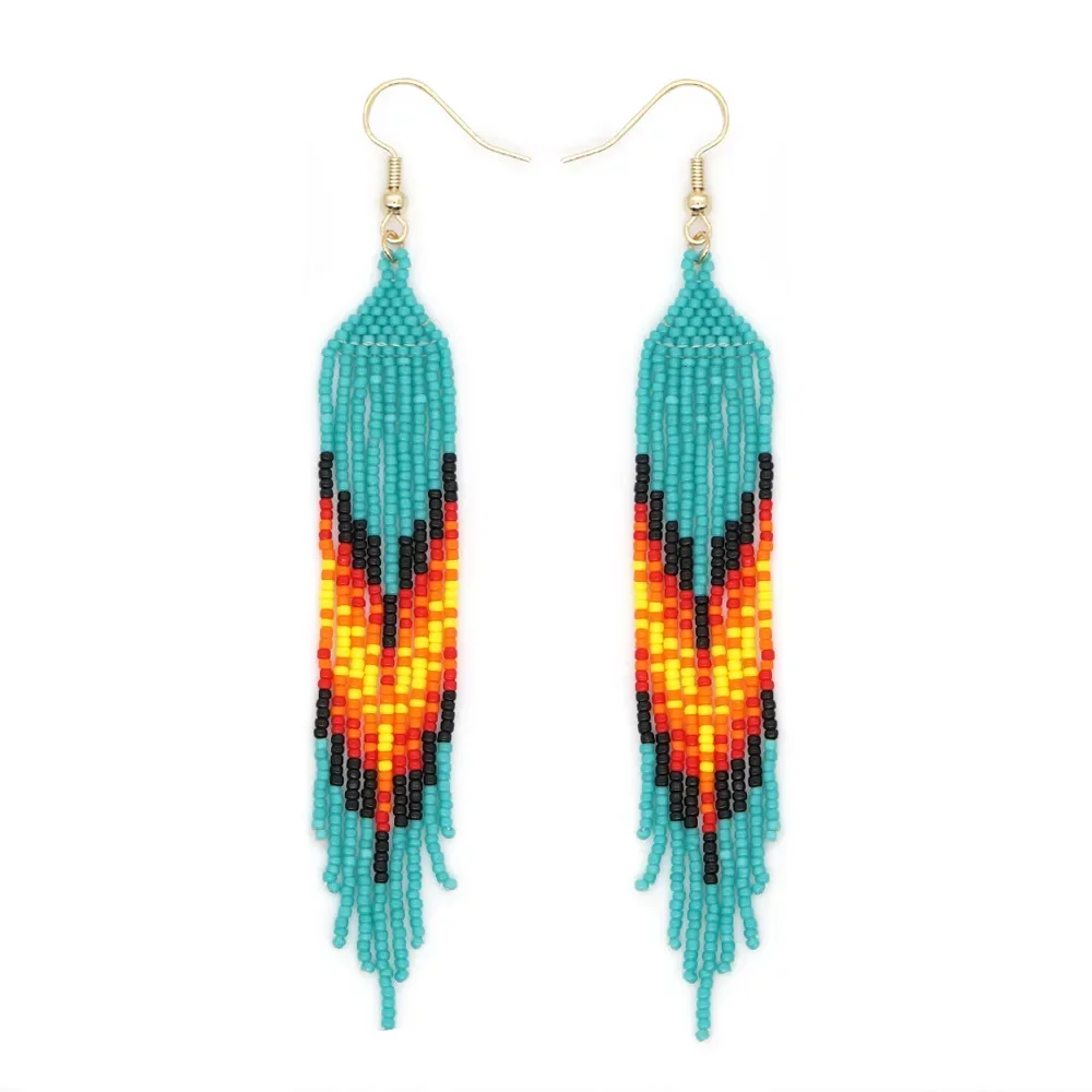 

Beaded Earrings Rainbow Tassel Hand Knitting Gradient Design Originality Bohemia Tide 2025 Handmade Beaded Earrings for Women