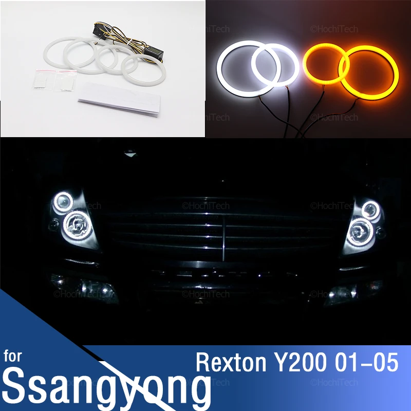 

Car Angel Eyes Rings Led Car Headlight DRL Daytime Running Light for Ssangyong Rexton Y200 2001-2005 Turn Signal White Yellow