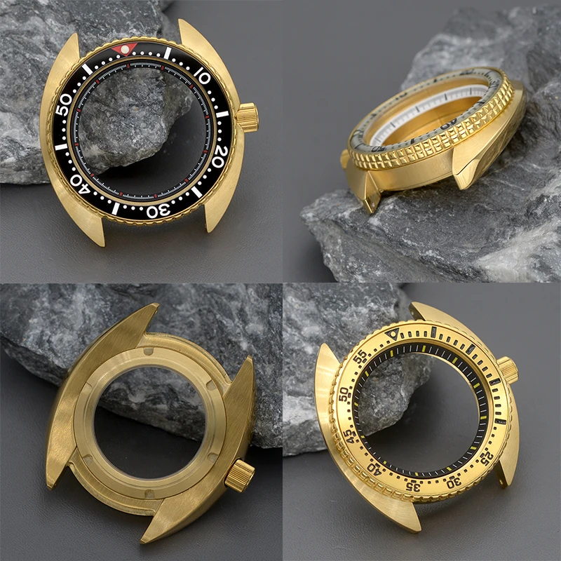 Gold Case Turtle Abalone Dive Heren Horloge Case Fit Japan Nh35 Nh36a 7S 4r Beweging Saffier Kristal Roestvrij Staal 200M Waterp