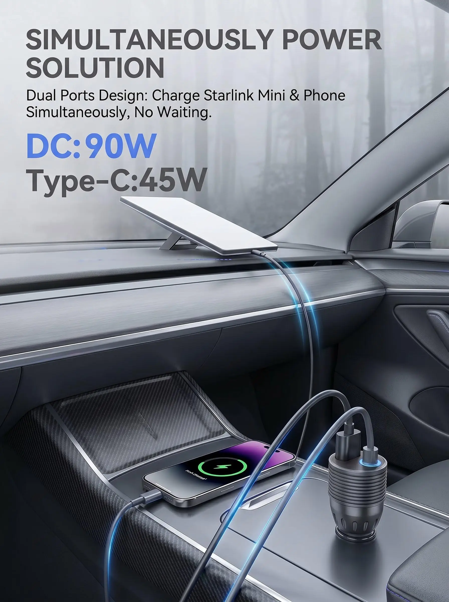 Step Up Converter Car Adapter for Starlink Mini 45W Fast Charging Car Cigarette Lighter Power Adapter for RVs Boats Trucks