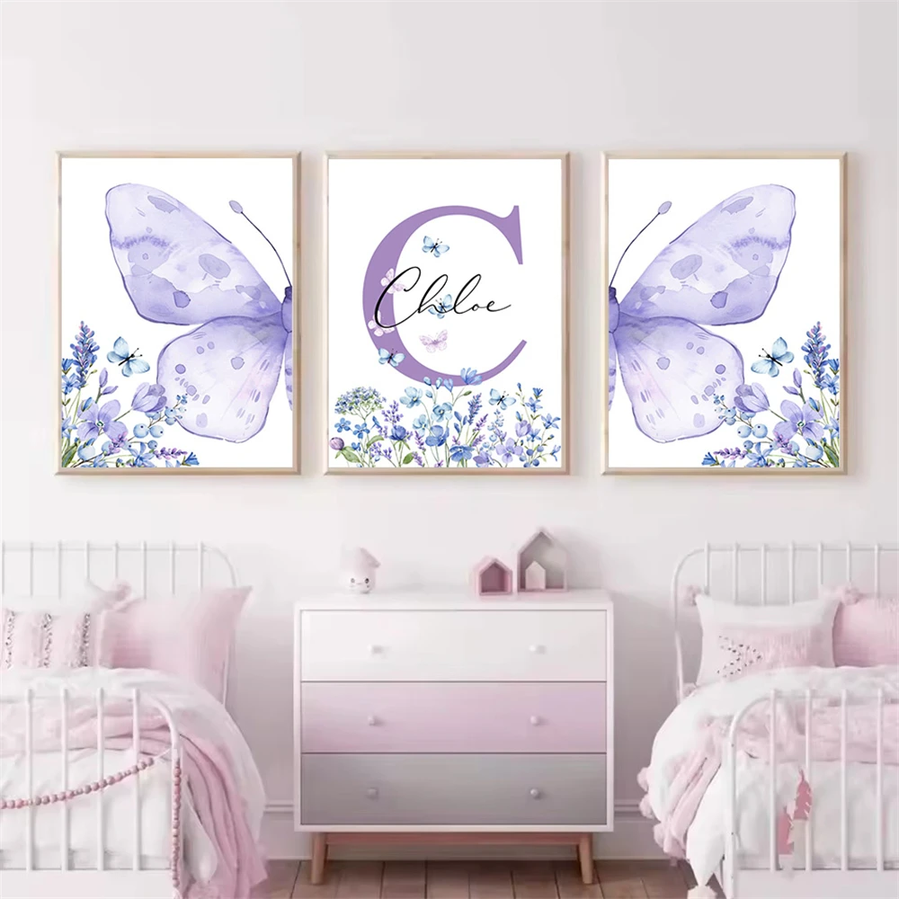 Karikatür Mor Çiçek Kelebek Tu - Baby Nursery Name Wall Art incelemesi ve fiyatı