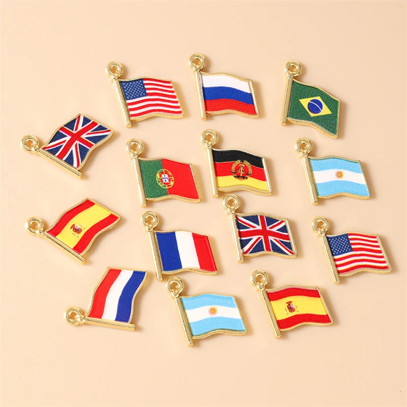20 Stück niedliche, gemischte Emaille-Anhänger mit Nationalflaggen verschiedener Länder zum Basteln von Schmuck, Halsketten, Ohrringen, Armbändern, DIY-Bastelarbeiten und als Geschenk. – Detail 4