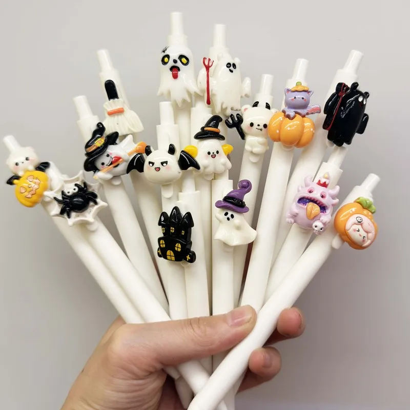 20/30pcs  Creative, simple, and cute Halloween-themed retractable gel pen with funny ghost faces, pumpkins, and spooky designs R