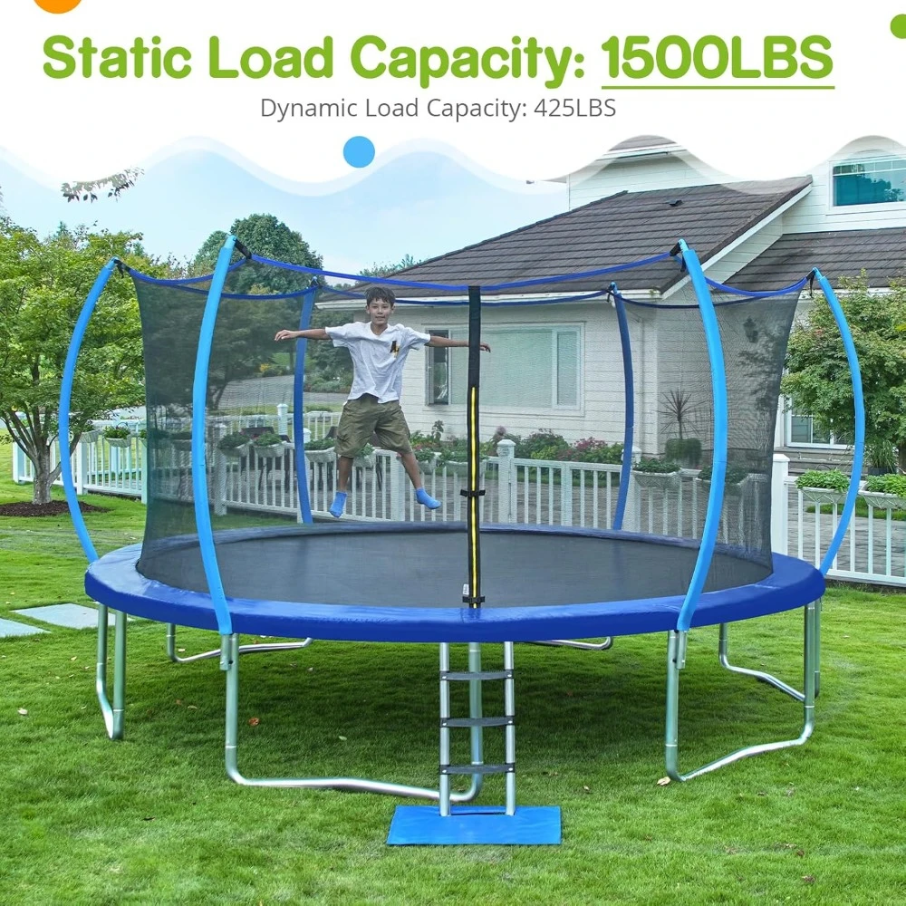 1500LBS Weight Capacity No-Gap Design 16 15 14 12 10FT Trampoline for Kids with Safety Enclosure Net