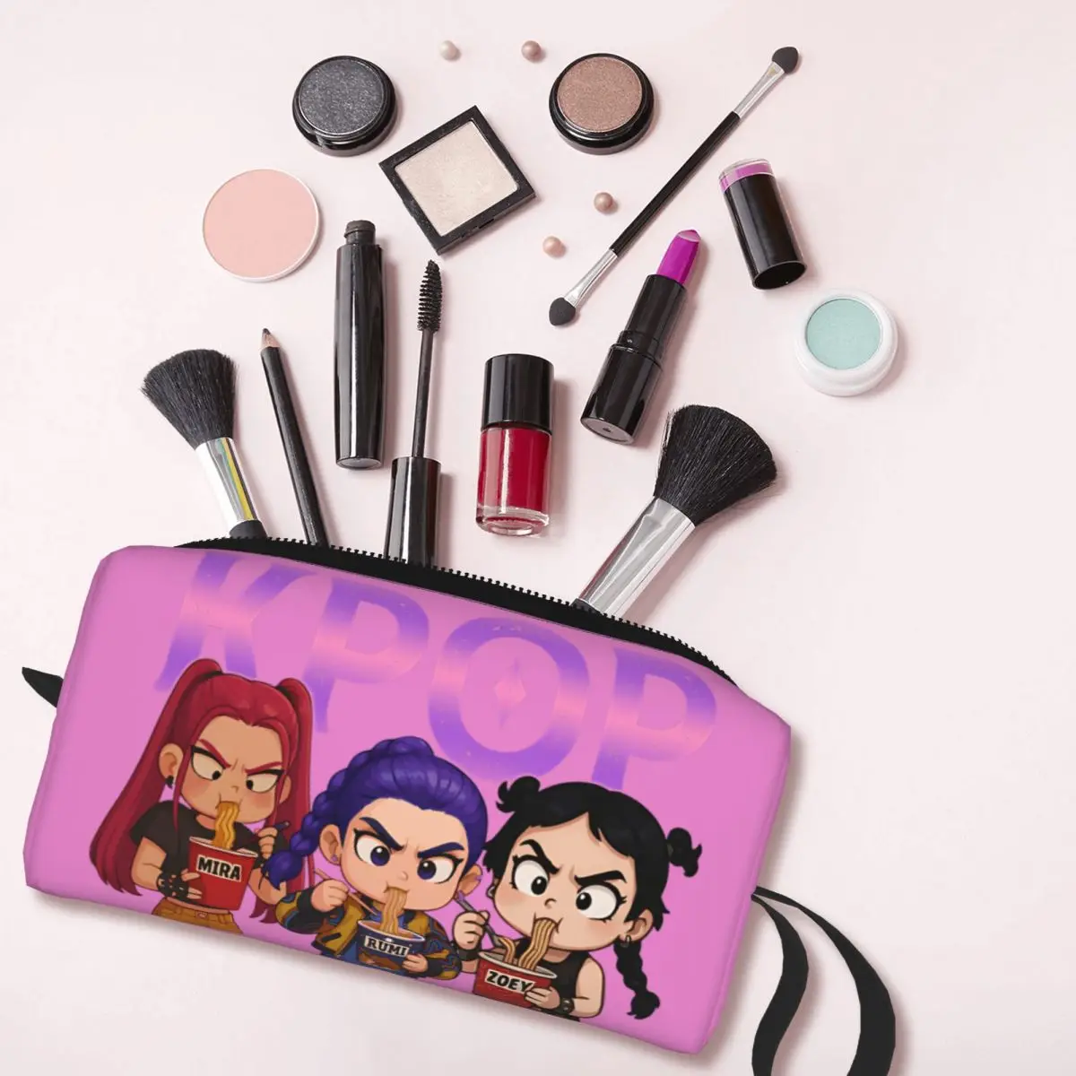 حقائب مستحضرات التجميل للفتيات Kpop Demon Hunters، حقيبة مكياج للحمام متعددة الأغراض لمنظمي تخزين رسومات البوليستر الضروريات