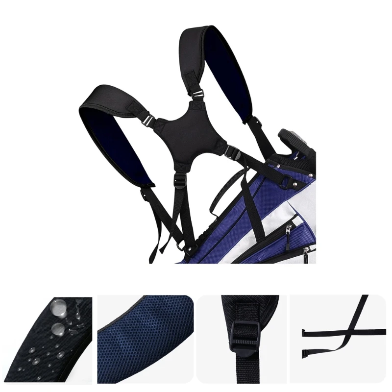 G92F Golf Bag Backpack Straps Thicken Padded Golf Carrying Bag Strap Adjustable Black Double Shoulder Straps Easy to Use