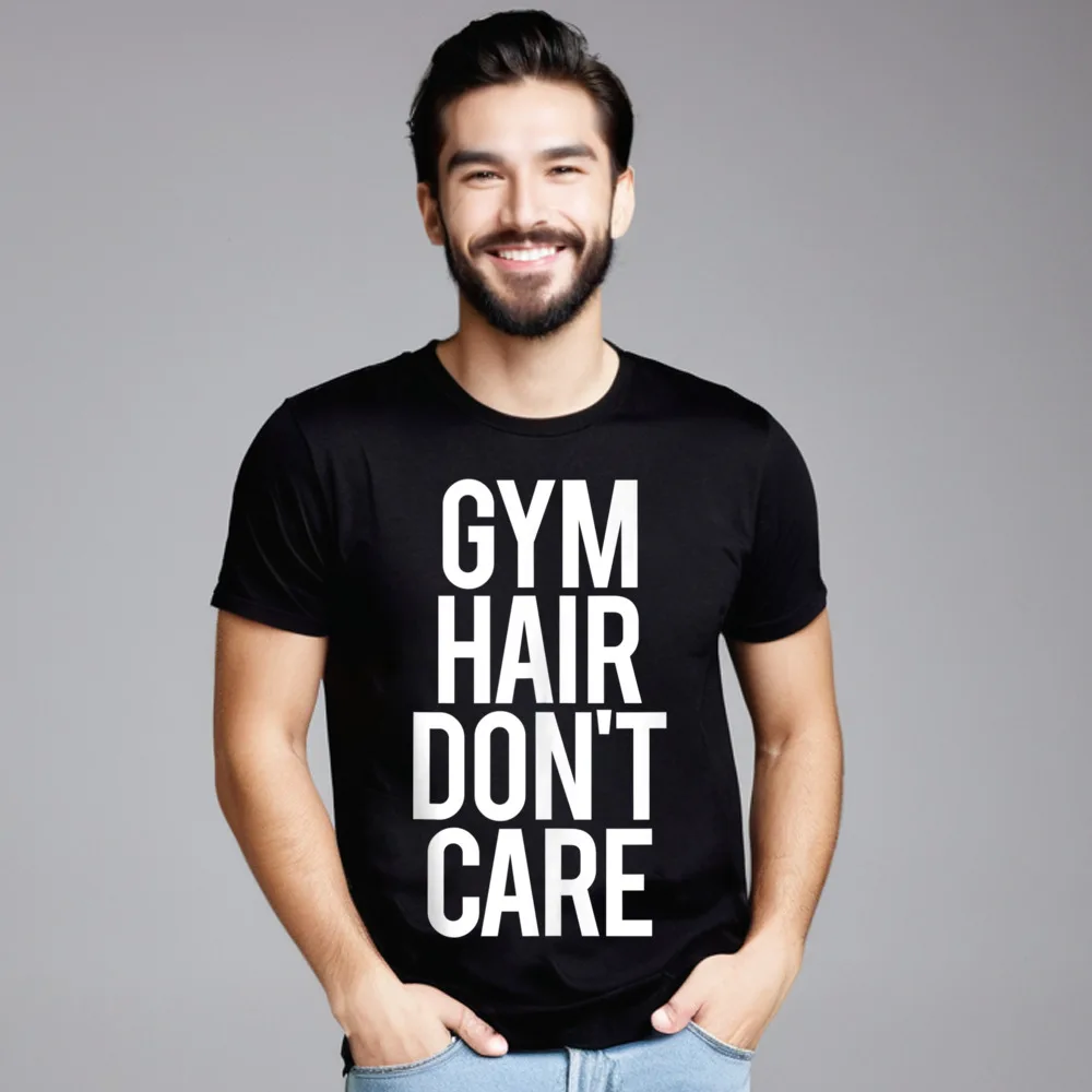 Pure Cotton Adult Short Sleeve Gym Hair Dont Care Funny T Shirts Design Tees Funky Outdoor O-Neck Tops Tees