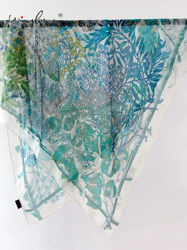 Winsleter-Women 100%Real Silk Elegant Scarf, 103*103CM Printed, Mom Gifts Retro Temperament Thin Kerchief, 2026 Spring A62479CC