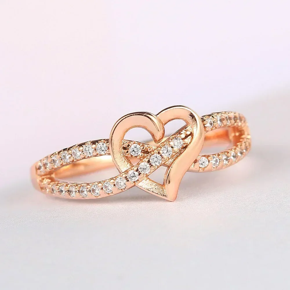 Trend Women Heart Rings with Shiny Cubic Zirconia Wedding Fashion Charming Accessories Engagement Party Jewelry Gift