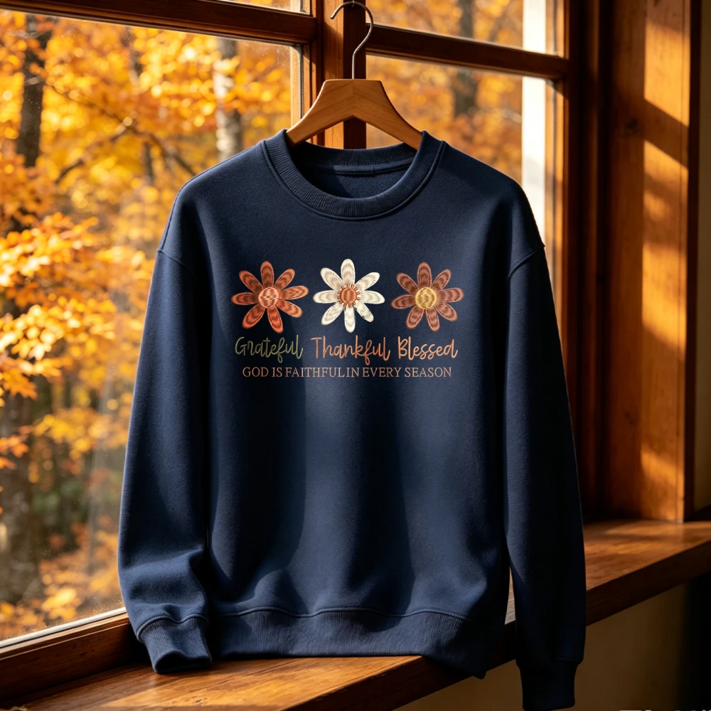Sudadera con capucha de diseño de temporada otoñal cristiana, con la frase "Grateful Thankful Blessed", sudadera de invierno, ropa de mujer, ropa de otoño.