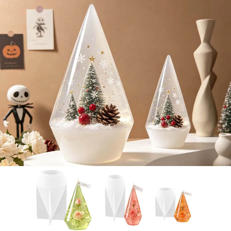 Christmas Cone Silicone Mold 3D Taper Candle Resin Casting Mould DIY Plaster Aromatherapy Ornament Tabletop Decor Craft Supplies