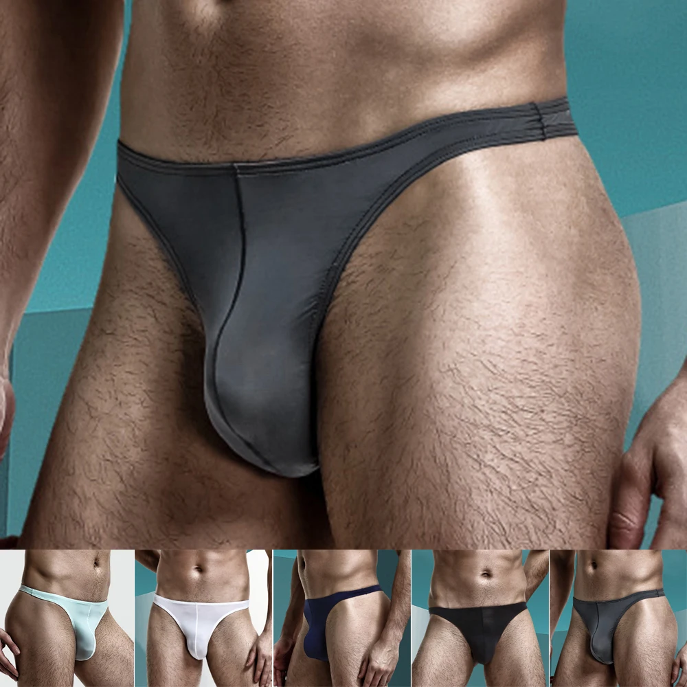 Tangas de cuerda para Hombre, ropa interior de cintura baja sólida, bolsa de seda de hielo, parte trasera en T, Bikini de secado rápido, glúteos