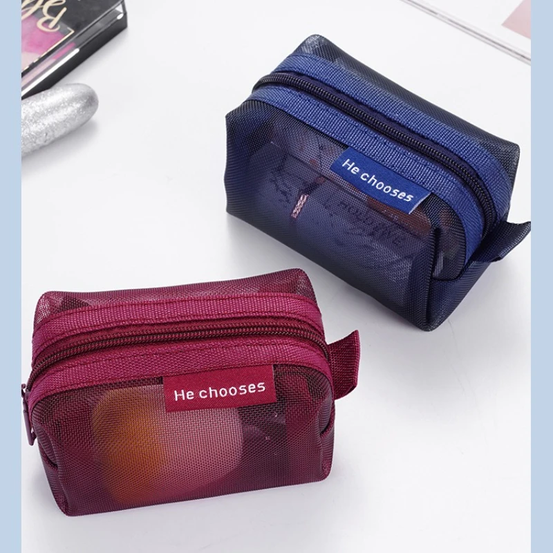 Мини-прозрачные нейлоновые сетчатые косметички, милые женские маленькие косметички для губной помады, портативный чехол-органайзер для наушников с линией передачи данных
