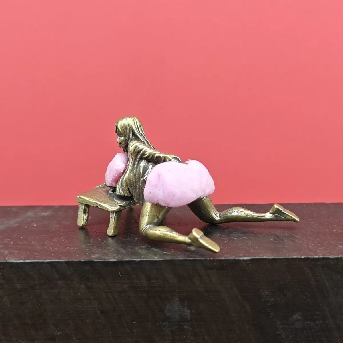 Antique Brass Anime - Style Female Figurine - Stylized Lying Statue for Desktop Decor & Collection, Unique Art Ornament