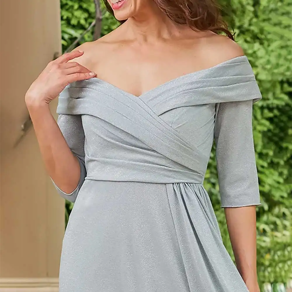 فستان سهرة أنيق على شكل حرف v نصف كم مطوي مستقيم للنساء فساتين لحضور الحفلات الموسيقية فساتين وصيفة العروس فساتين رسمية Fساتين Sheer