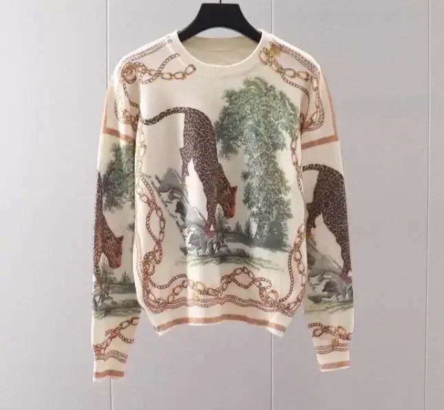 winter vintage printed horse sweaters women fashion cartoon sweater woman knitwear pullovers