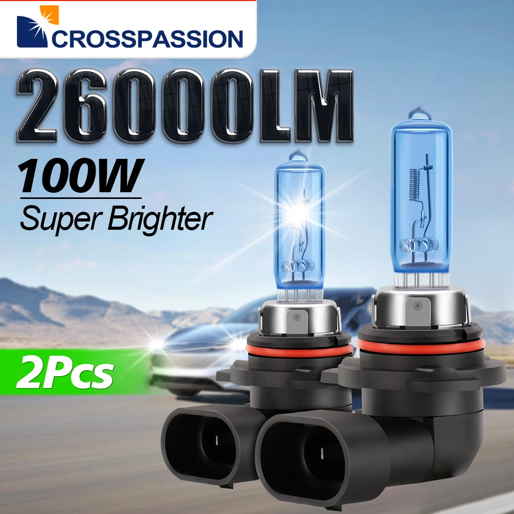 2 peças 26000lm luzes halógenas 100w h1 h4 h7 h9 h11 9005 hb3 9006 hb4 9007 9012 lâmpadas halógenas automáticas 6000k 12v lâmpadas de carro