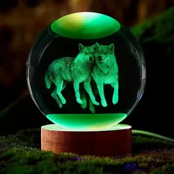 1pc 3D Wolf Crystal Ball wooden base nightlight, for girlfriend, wife, parents holiday gift, Christmas anniversary, glass ball,