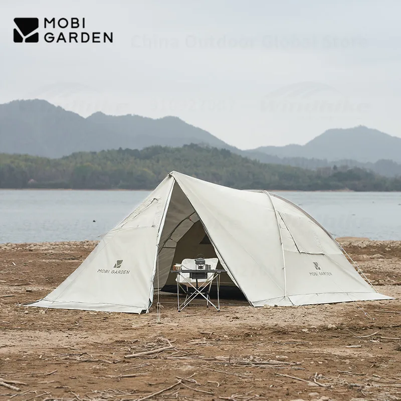 

MOBI GARDEN Tent Outdoor Camping Windproof Waterproof Large Space 3-4 People Family Four Seasons Tent With Chimney Double Layers