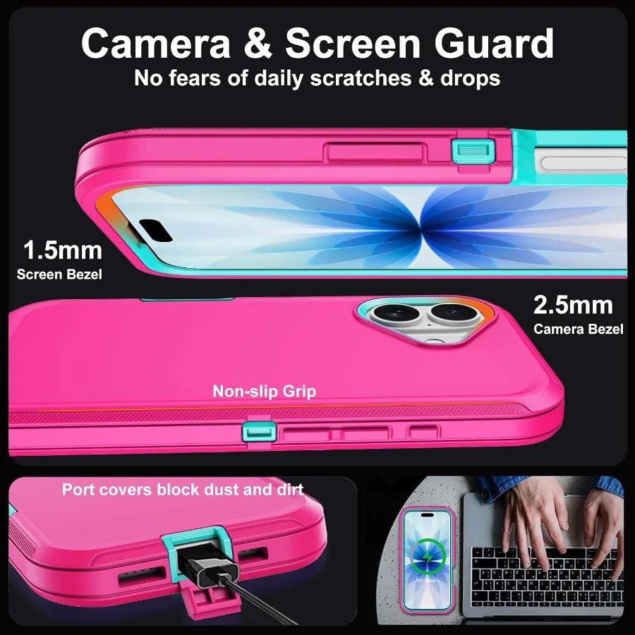 for iPhone 17 Case with Screen Protector Heavy Duty 3Layer Drop Protection DustProof Military Grade ShockAbsorbing Red Bumper P